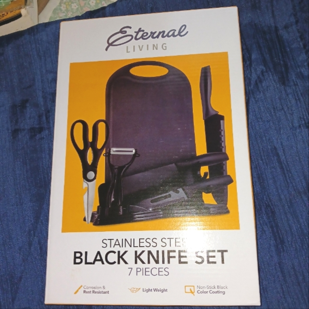 Eternal Living 7 Piece Stainless Steel Black Knife Set NEW